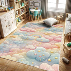 Ambesonne Cartoon Sky Decorative Rug, Dreamy Colors Celestial Atmosphere with Starry Kawaii Clouds Rainbow, Quality Carpet for Bedroom Dorm and Living Room, 5' 1" X 7' 5", Blush Mustard Blue