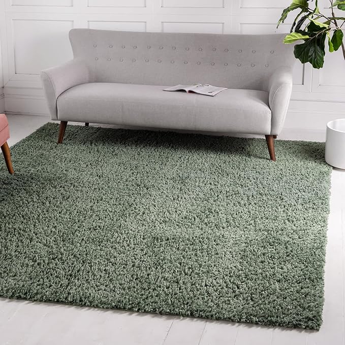 Unique Loom Davos Shag Collection Area Rug - Solid (10' Square, Sage)