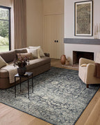 Loloi Amber Lewis Josie Collection JOS-01 Ocean/Natural 6'-0" x 6'-0", .13" Pile Height, Low Profile, Machine Washable, Round Area Rug