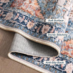 Tangsoo 4x6 Area Rug for Living Room, Washable Vintage Indoor, Distressed Blue/Beige Carpet for Bedroom, Non Slip Dining Room, Soft Low Pile Rugs Foldable for Dorm Bedside Bathroom