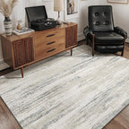 MUJOO Washable Rug 4x6.5,Modern Abstract Area Rugs for Bedroom Living Room Office Playroom,Small Non Slip Throw Carpet Indoor,Low Pile Accent Neutral Beige and Grey