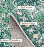zesthome 5x7 Area Rugs - Ultra-Thin Washble Rug, Stain Resistant Anti Slip Backing Rugs for Living Room,Bedroom, Vintage Home Decor Area Rug(Green/Teal,5'x7')