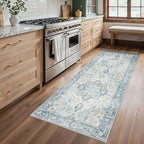 Runner Rug 2'6''x6, Non Slip Vintage Hallway Runner Rugs, Machine Washable Runners, Low Pile Lightweight Mat for Entryway, Hallway, Kitchen and Corridor, Blue
