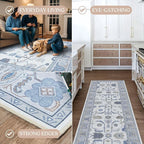 Fame Living Cream Blue Oushak Rug, Modern Rugs, Vintage, Turkish, Eclectic, Floral, Pastel, Washable, Small Throw, Accent Area Rug for Living Room, Bedroom, Kitchen, Bathroom, 2'5"x4'9
