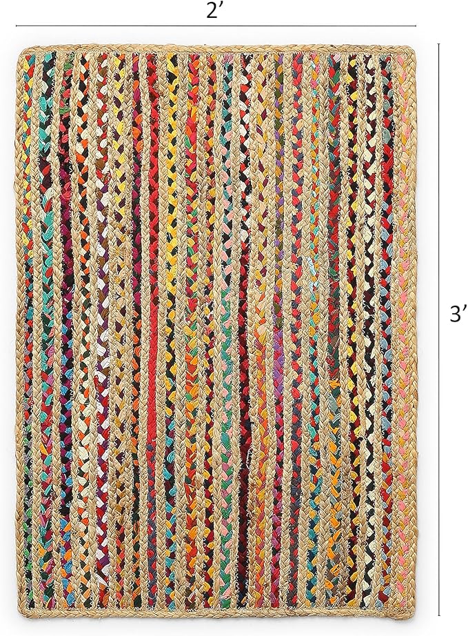 REDEARTH · Jute Cotton Chindi Area Rug - 2'x3' Rectangular Rug, Handwoven, Non-Shedding, Soft & Durable – Multi Tones for Home Décor in Living Room, Dining Room, Bedroom, Set of 2