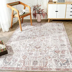 jinchan Kalen Area Rug 6x9 Washable Living Room Rug Vintage Indoor Large Floor Cover Retro Accent Mat Distressed Floral Country Boho Non Slip Thin Carpet for Bedroom Dining Room Office Red Multi