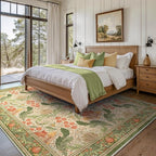 Bavni 5x7 Area Rugs for Living Room, Microfiber Machine Washable Non-Slip Vintage Floral Rug, Low Pile Lightweight Carpet for Bedroom, Dining Room, Home Office, Sage Green & Burnt Orange