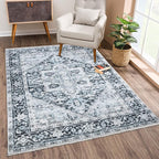 Bloom Rugs Caria Washable Non-Slip 4x6 Rug - Denim Blue Traditional Area Rug for Living Room, Bedroom, Dining Room, and Kitchen - Exact Size: 4' x 6'
