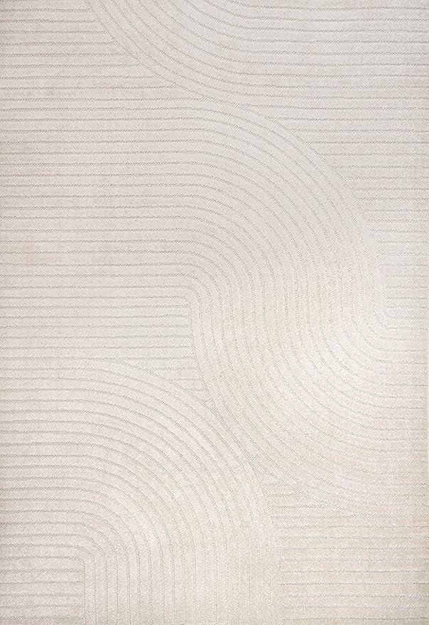 JONATHAN Y Hallie High-Low Curve Ivory/Cream Indoor/Outdoor Area Rug, 10x14, Minimalist, Pet Friendly, Non-Shedding, Stain Resistant, Hose-Washable for Backyard, Patio, Porch (SCN100B-14)