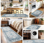 XWZO Runner Rug 2x6ft, Washable Hallway Runner with Non-Slip Backing, Vintage Spill Stain Resistant Floor Mat for Entryway Corridor Bedroom Kitchen, Soft Low-Pile Area Carpet, Blue
