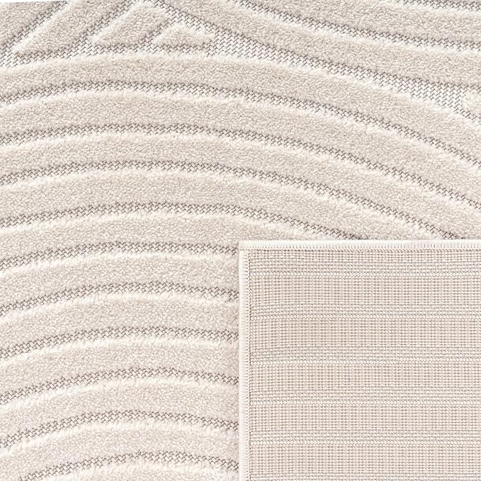 Paco Home Modern Area Rug with Raised Curved Line Pattern – Minimalist Design in Cream, Size: 6'7" Round