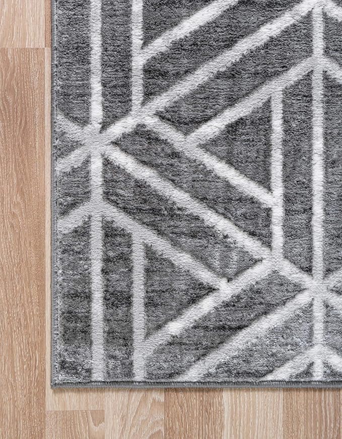 Rugs.com Lattice Trellis Collection Rug – 6 Ft Runner Gray Low-Pile Rug Perfect for Hallways, Entryways