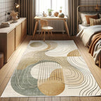 Ambesonne Modern Boho Decorative Rug, Abstract Geometry Earth Tones Swirls and Rounds Mid Century Details, Quality Carpet for Bedroom Dorm and Living Room, 2' x 5', Tan Beige Grey Teal