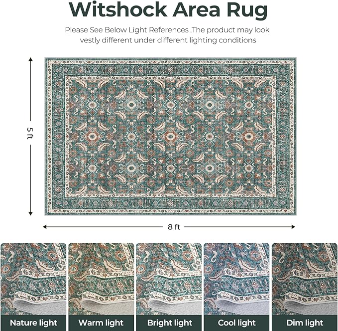 WITSHOCK Living Room Area Rugs 5x8: Soft Non-Slip Backing Washable Rugs Vintage Large Carpet for Bedroom Office Dining Room Kitchen Stain Resistant Home Decor Rug