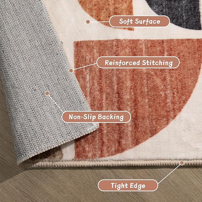 MUJOO Boho Runner Rug Washable,2x6 Area Rugs for Hallways Kitchen Bathroom Bedroom Entryway,Non Slip Carpet Long Mat Indoor,Soft Modern Abstract Bohemian Terracotta