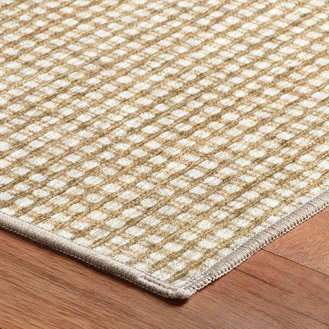Dash & Albert Hartley Natural Machine Washable Rug, 4 X 6 Feet, Natural Plaid Pattern