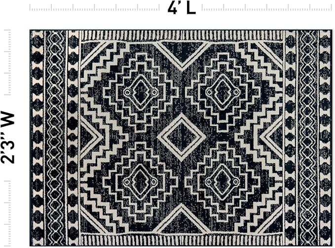 Rugshop Southwestern Black and White Tribal Area Rug – Geometric Diamond Pattern Carpet for Living Room, Bedroom, or Entryway – Boho Rustic Soft Floor Decor 2' 3" x 4' Black