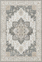 GENIMO 5x7 Area Rugs for Living Room, Machine Washable Non Slip Vintage Rugs, Low Pile Lightweight Chenille Print Rug for Bedroom, Dining Room, Home Office, Heathered Grey