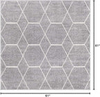 Unique Loom Trellis Frieze Collection Area Rug - Geometric (5' Square, Light Gray/ Ivory)
