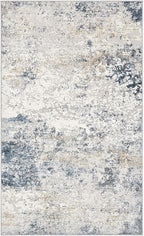 Washable Area Rug: 3x5 ft Abstract Small Rugs for Entryway Kitchen Living Room Bedroom - Non Slip Modern Neutral Carpet Indoor Front Door - Beige Blue