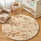 Andency Tie-Dyed Beige Round Area Rug for Living Room, 6x6 ft Shag Rug for Bedroom, Fluffy Circle Carpet for Home Decor, Room, Fuzzy Plush Circular Rug for Dorm Playroom