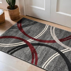 Rugshop Modern Wavy Circles Design Non-Shedding Accent Rug, Carpet for Entryway or Laundry Room, Red, 2'7" x 4'