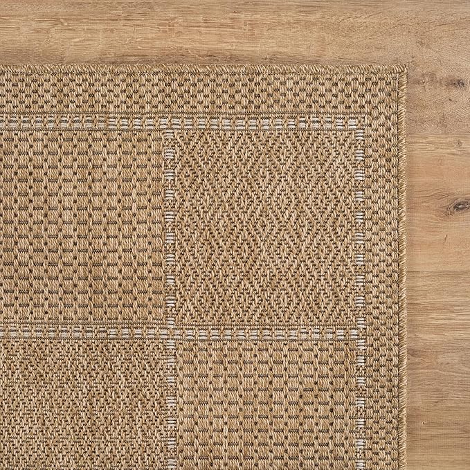 Beverly Rug Easy Jute Checkered Squared Rug 5x7 Washable Durable Indoor Outdoor Area Rugs for Living Dining Room Patio Office Stain Resistant Non Shedding Casual Indoor Outside Carpet 5 x 7 Natural
