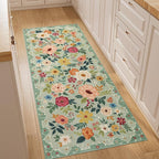 DUKINO 2x5 Runner Rug for Hallway, Washable Kitchen Floral Runner Rug with Non Slip Backing, Low Pile Soft Boho Carpet for Kitchen, Hallway, Entryway, Laundry, Bedroom, Green