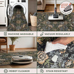 Washable 4x6 Area Rug for Living Room - Moody Accent Rug for Kitchen, Office, Large Entryway, Rustic Botanical Decor, Non-Slip Low Pile Ultra Soft Carpet
