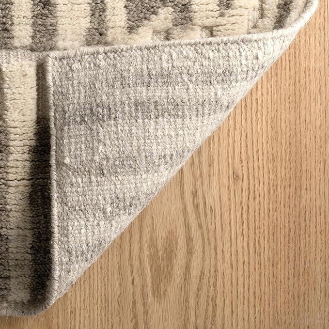 Dash & Albert Hicks Natural Hand Knotted Wool Rug, 5 X 8 Feet, Ivory Geometric Pattern - Premium Luxury Hotel Quality Soft Breathable Hypoallergenic Machine Washable Easy Care All Season
