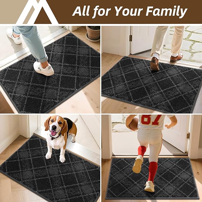 COSY HOMEER Plaid Door Mat 32" x 48",Dirt Trapper Entryway Rugs,Non-Slip Washable Farmhouse Doormat,Low Profile Welcome Mats for Paws Dark Grey