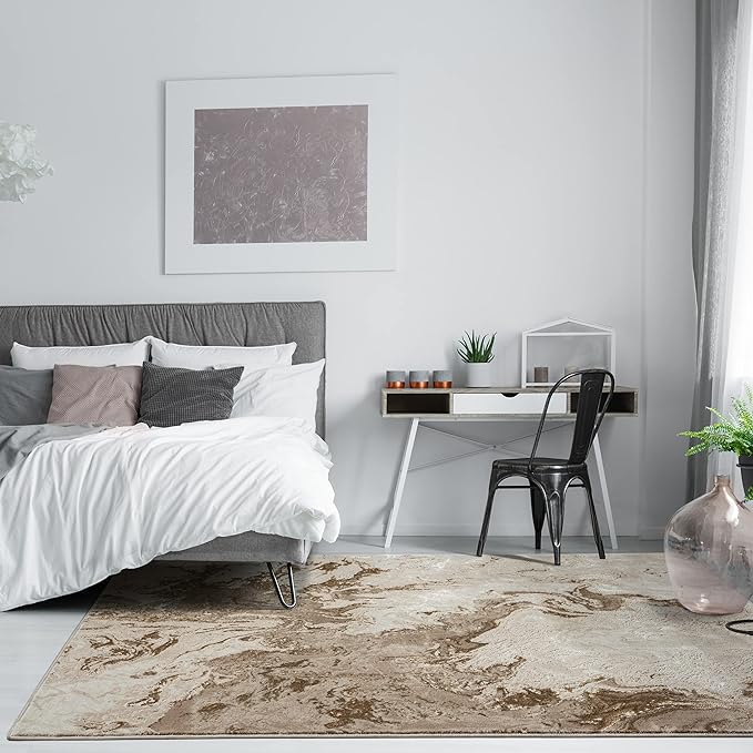 LUXE WEAVERS Marble Swirl Abstract Area Rug, Beige 4x5