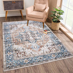Bloom Rugs Caria Washable Non-Slip 8x10 Rug - Terracotta/Blue Traditional Area Rug for Living Room, Bedroom, Dining Room, and Kitchen - Exact Size: 7'8" x 10'