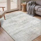Bavni Washable Rug, Soft Abstract Rugs Non-Slip, Thin Foldable 3x5 Rug, Modern Stain Resistant Area Rug for Living Room, Kitchen, Bedroom, White/Grey