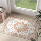 jinchan Area Rug 2x3 Vintage Entryway Rug Washable Boho Indoor Doormat Floral Medallion Small Door Mat Non Slip Retro Soft Thin Classic Carpet for Kitchen Bathroom Bedroom Brick Red