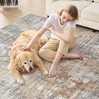 Square Area Rug Living Room Rugs - 8x8 Washable Large Soft Indoor Neutral Modern Abstract Low Pile Rug Carpet for Bedroom Dining Room Farmhouse Home Office - Grey Brown