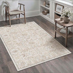 HUGEAR 3x5 Machine Washable Area Rugs Vintage Grey - Neutral Non Slip Stain Resistant Low Pile Aesthetic Throw Carpet Kids & Pet Friendly for Living Room Kitchen Dining Room Laundry