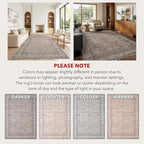 Kuden 6x9 Area Rug, Machine Washable Area Rug with Non-Slip Backing, Vintage Style, Soft, Easy Clean, Low Pile Rug for Living Room, Bedroom, Dining Room