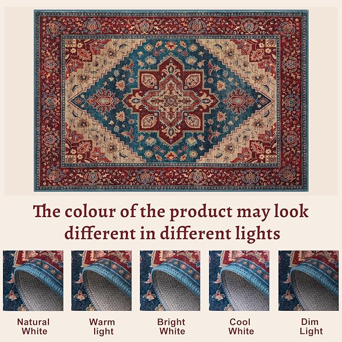 Tangsoo 3x5 Washable Rug, Oriental Indoor Area Rugs, Vintage Non Slip Accent Rug, Print Distressed Boho Red Carpet, Soft Low Pile Rugs for Living Room Dorm Bedroom Bedside Entryway Bathroom