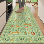 DUKINO 2.6x8 Rug for Hallway, Washable Kitchen Runner Rug with Non Slip Backing, Soft Low Pile Vintage Animal Runner for Bedroom, Kitchen, Hallway, Entryway, Laundry, Light Green