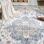 jinchan Runner Rug 3x10 Vintage Hallway Runner Boho Washable Rug Floral Medallion Retro Non Slip Classic Thin Soft Carpet for Kitchen Bedroom Bathroom Laundry Room Doorway Blue