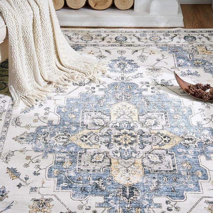 jinchan Area Rug 2x3 Vintage Entryway Rug Washable Boho Indoor Doormat Floral Medallion Small Door Mat Non Slip Retro Soft Thin Classic Carpet for Kitchen Bathroom Bedroom Blue