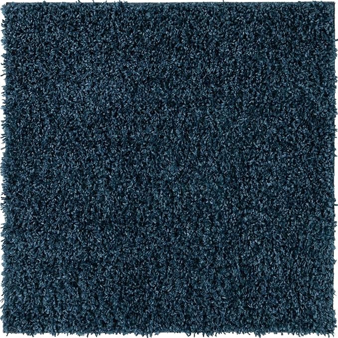 Unique Loom Davos Shag Collection Area Rug - Solid (3' 3" Square, Marine Blue)