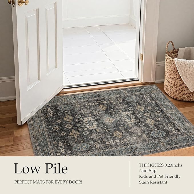 Area Rug Non Slip Machine Washable Ultra Soft Living Room/Bedroom/Kitchen/Outdoor/Classroom Silver, 4'×6'