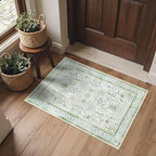 Area Rug 2x3 Doormat, Machine Washable Low Pile Vintage Rugs, Small Lightweight Rug Entryway Indoor Mat for Entrance, Hallway, Kitchen and Corridor, Cream Green