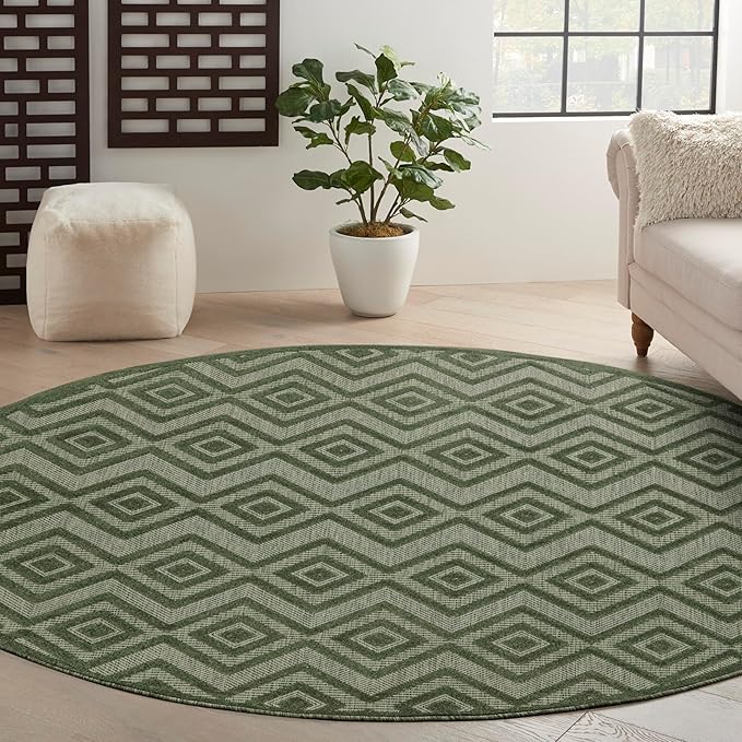 Nourison Home Versatile Green 8' x Round Area Rug - Easy Clean, Non Shedding, Bed Room, Living Room, Dining Room, Kitchen (8' x Round)