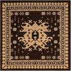 Unique Loom Taftan Collection Border Geometric Tribal Inspired Design Area Rug (8' 0 x 8' 0 Square, Brown/ Tan)
