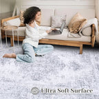 Area Rug 4x6 Vintage Rug, Machine Washable Vintage Distressed Medallion Rug Non-Slip Soft Low Pile Large Indoor Rugs for Bedroom Kitchen Dining Room Office(LightGrey,4'x6')