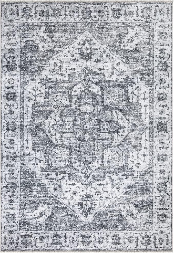 Bloom Rugs Caria Washable Non-Slip 6x9 Rug - Silver/Dark Gray Traditional Area Rug for Living Room, Bedroom, Dining Room, and Kitchen - Exact Size: 6' x 9'