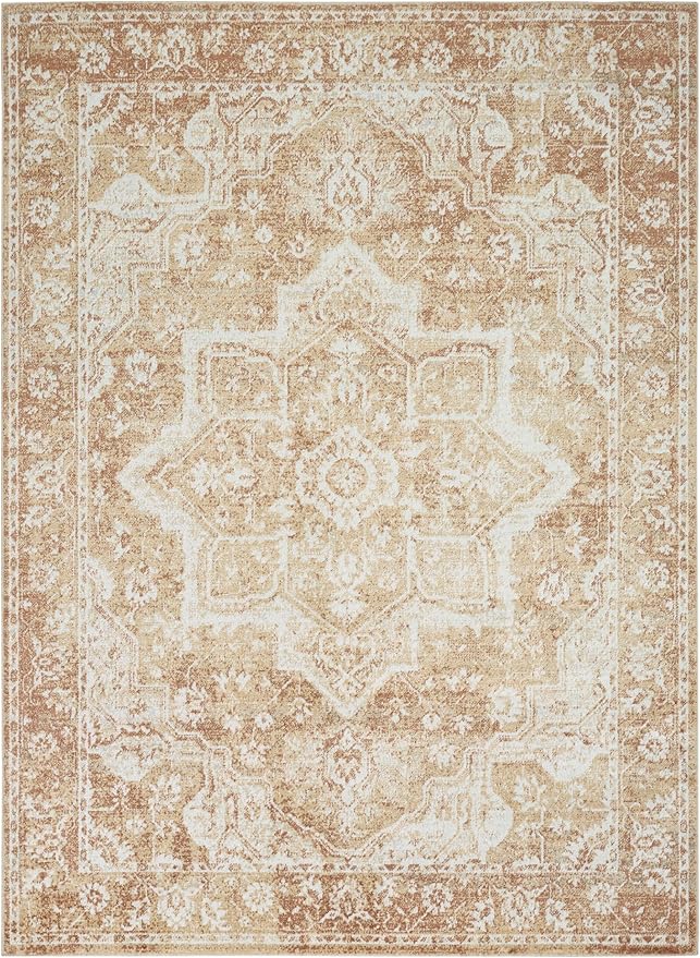 Nourison Home Astra Machine Washable Rust 4' x 6' Area Rug - Easy Clean, Non Shedding, Bed Room, Living Room, Dining Room, Kitchen (4' x 6')
